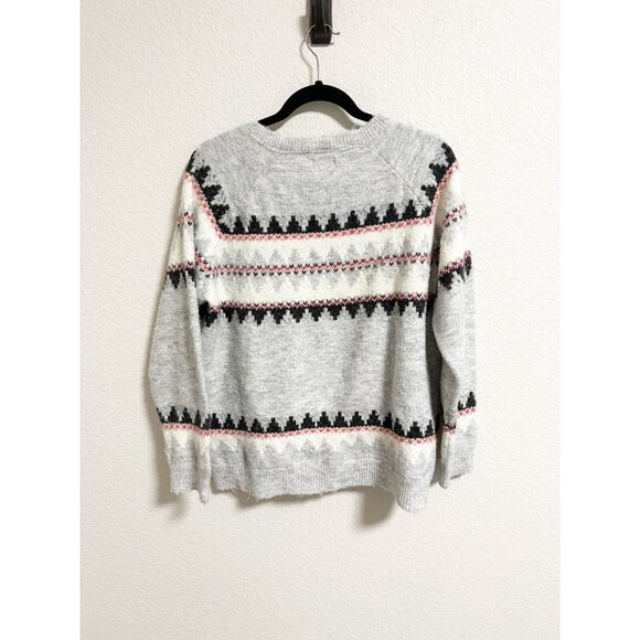 Sundry Fair Isle Raglan Wool Blend Sweater Oversized Crew Neck Gray Size 2 - Picture 3 of 6